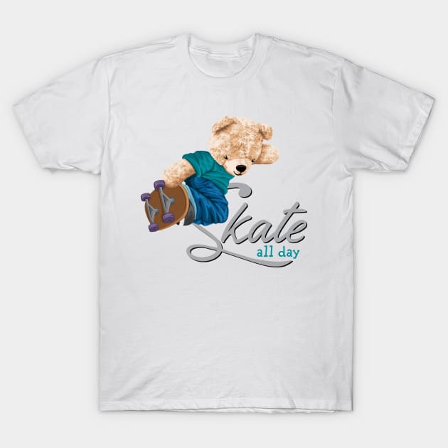 BEAR SKATE ALL DAY T-Shirt by Gouzka Creators 